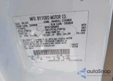 2005 Ford Escape Xlt z USA, uszkodzony, nr VIN 1FMYU931X5KB34165